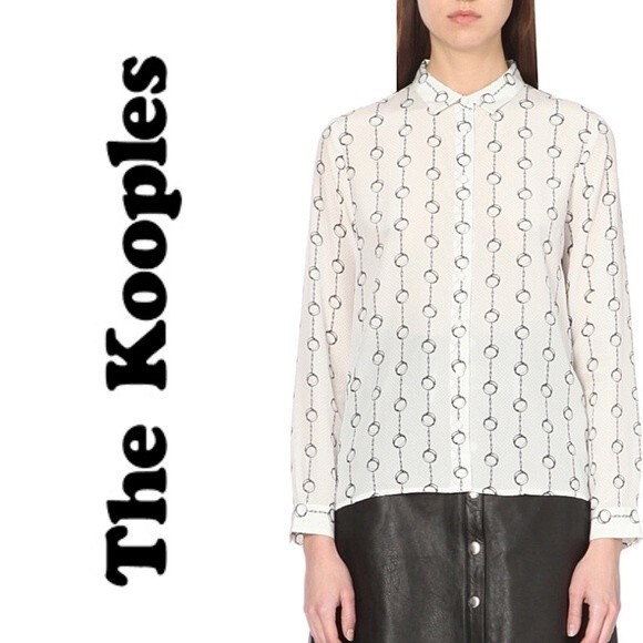 The Kooples Women's White Chain Print Silk Shirt Button Down Blouse Top Size 1 S - Picture 1 of 12